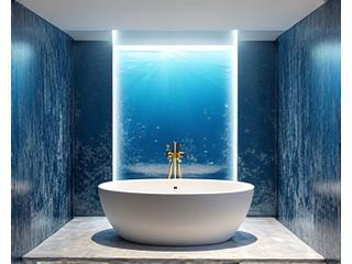 Luksuriøst bad som er forvandlet til en undervannsoase med marintapet